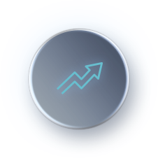 A glowing light blue zigzag arrow pointing upward to the right is centered within a dark blue circular frame representing an increase in FLOPs per Watt and compute performance